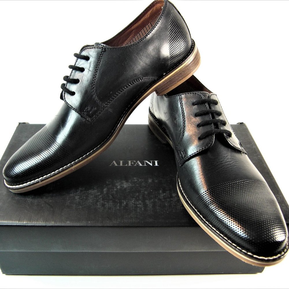 Alfani Mens Chadwick Black Leather Lace Up Casual